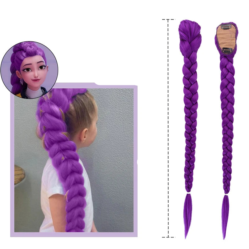 Queue de cheval violette K-pop Demon Hunters – Perruque Rumi 66cm avec pinces (cosplay anime)