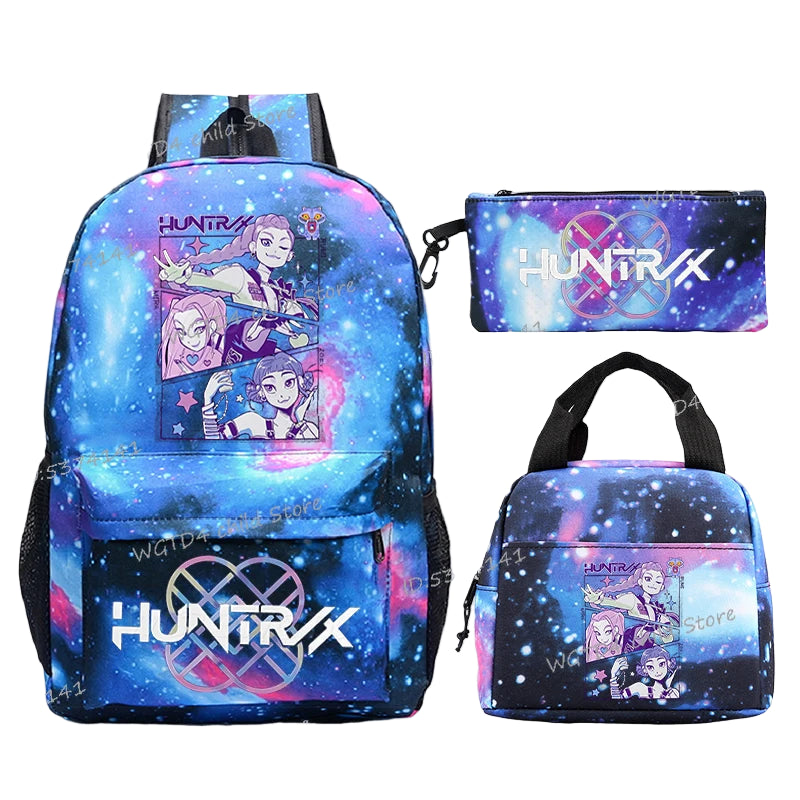 Set 3 pièces KPop Demon Hunters – Sac à dos, sac repas et sac de voyage pour étudiants