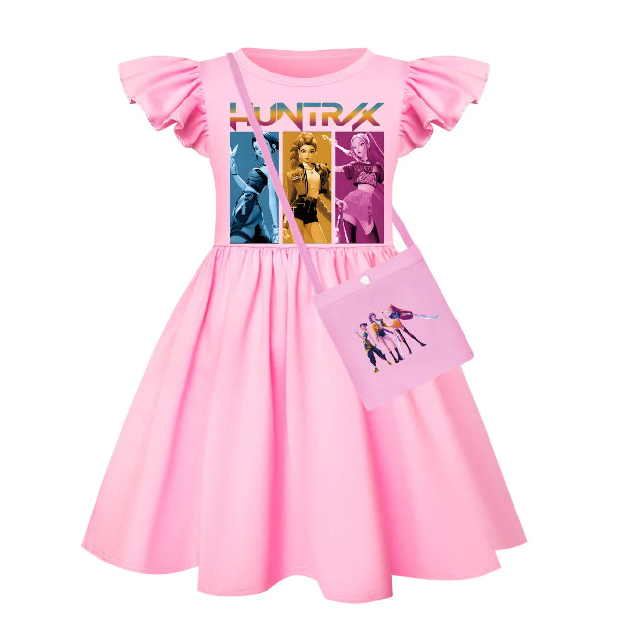 Robe Fille KPop Demon Hunters Huntr/x – Robe à Manches Volantes avec Petit Sac, Mode & Anniversaire