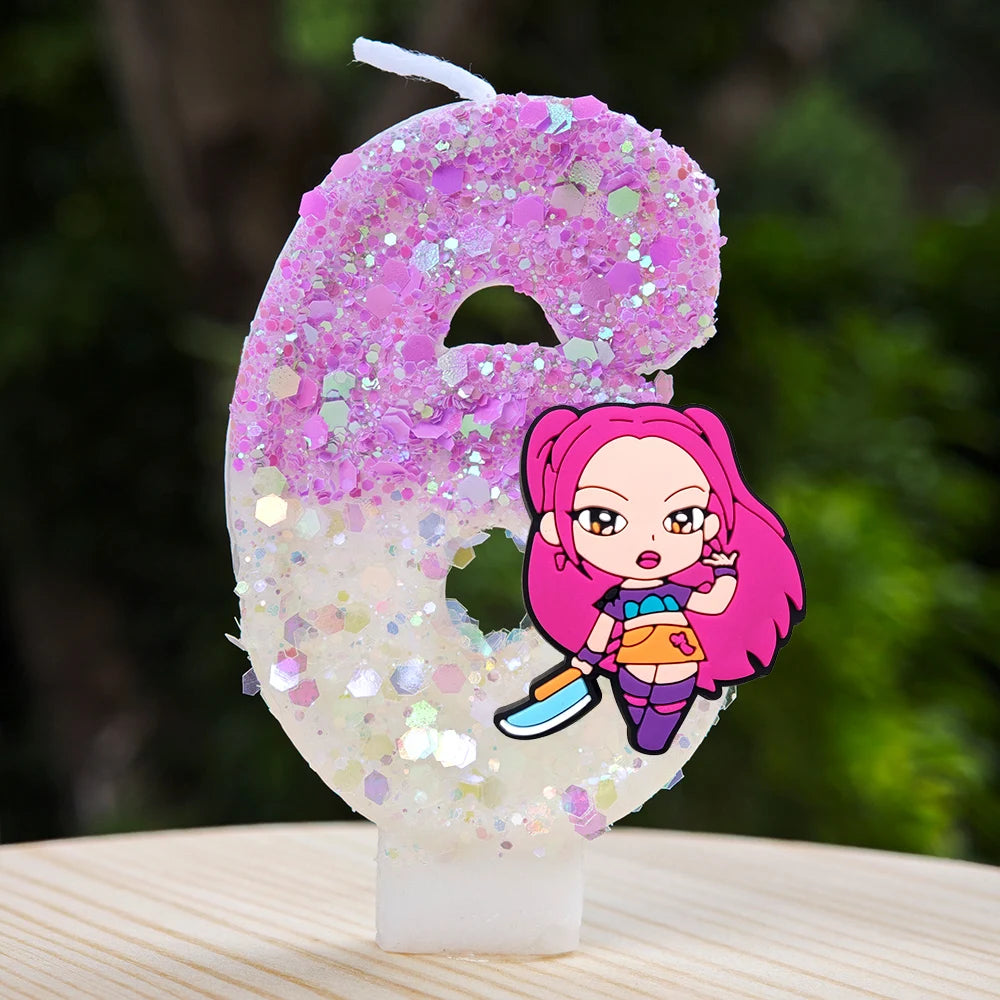 🕯 Bougie Chiffre Kpop Demon Hunters – Déco d’Anniversaire Ultra Cute 🎂