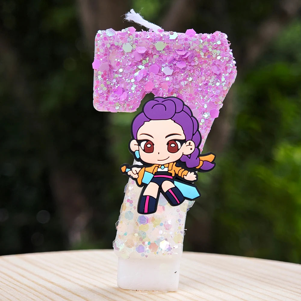 🕯 Bougie Chiffre Kpop Demon Hunters – Déco d’Anniversaire Ultra Cute 🎂