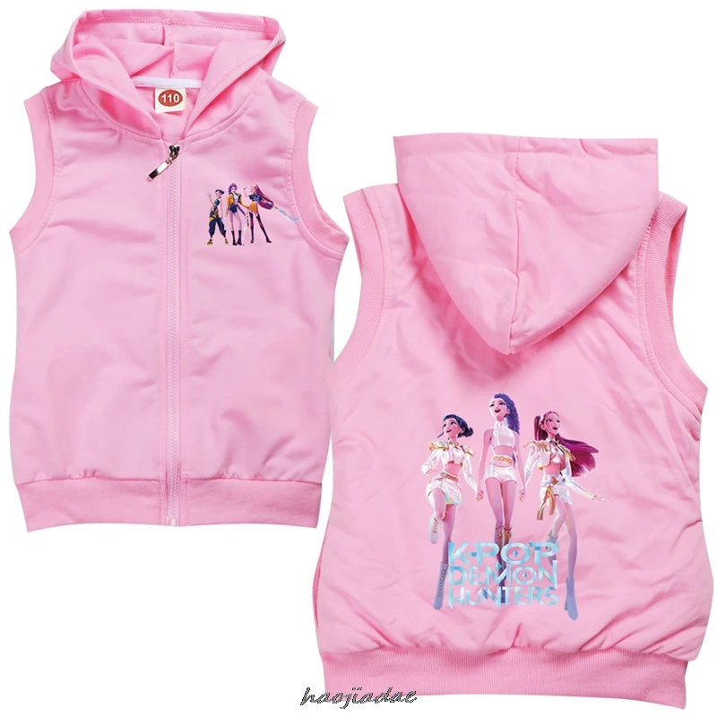 KPop Demon Hunters – Veste Sans Manches à Capuche Enfant – Hoodie Zippé Cosplay