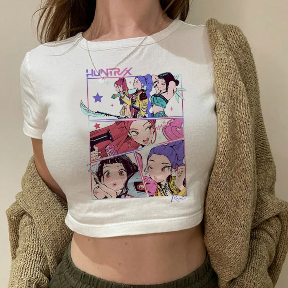 Crop Top K-Pop Demon Hunters Mira – T-shirt Femme & Fille Style Y2K Cosplay