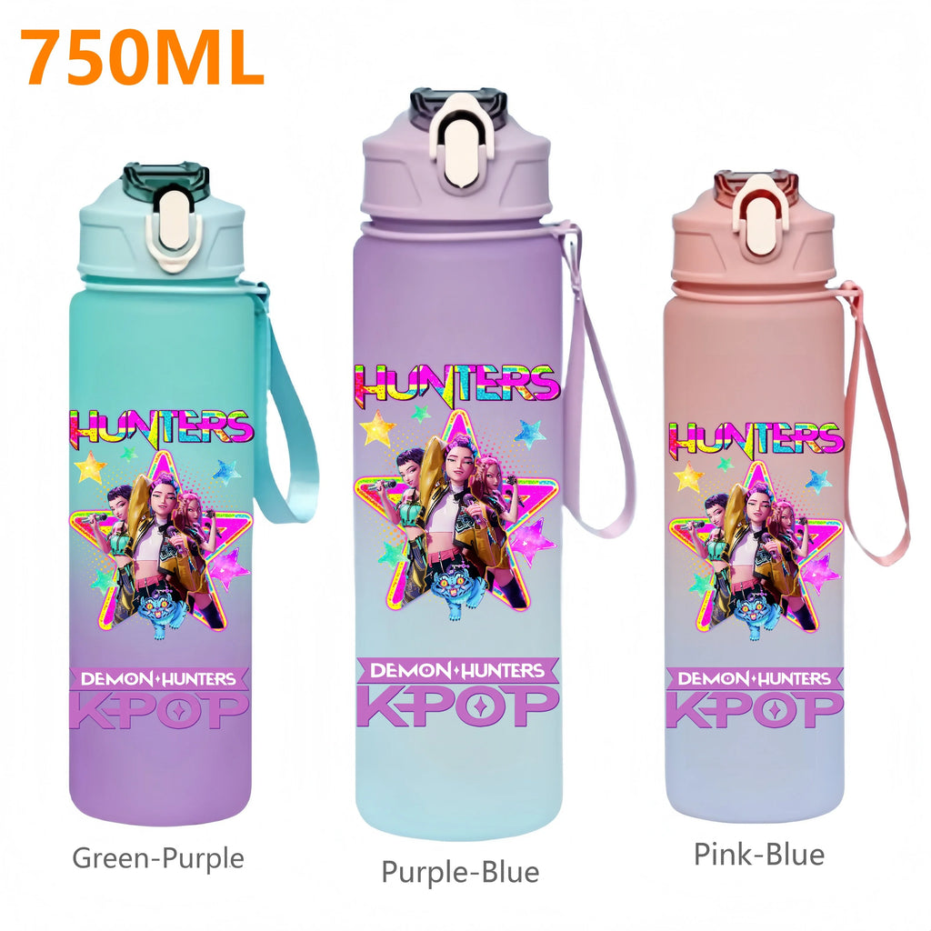 Gourde Kpop Demon Hunters 750 ml — Bouteille d’Eau Transparente avec Paille