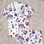 Pyjama Femme 2025 K-pop Demon Hunters — Ensemble 2 Pièces Col Chemise en Blanc ou rose Imprimé
