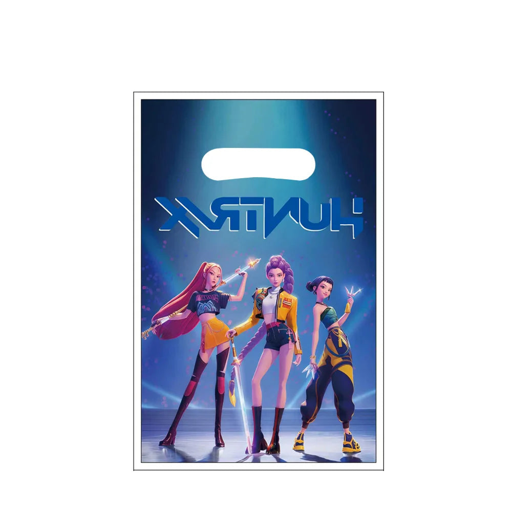 Kit Décoration Anniversaire Kpop Demon Hunters – Set de Fête Complet avec Ballons, Vaisselle, Nappe & Cake Topper