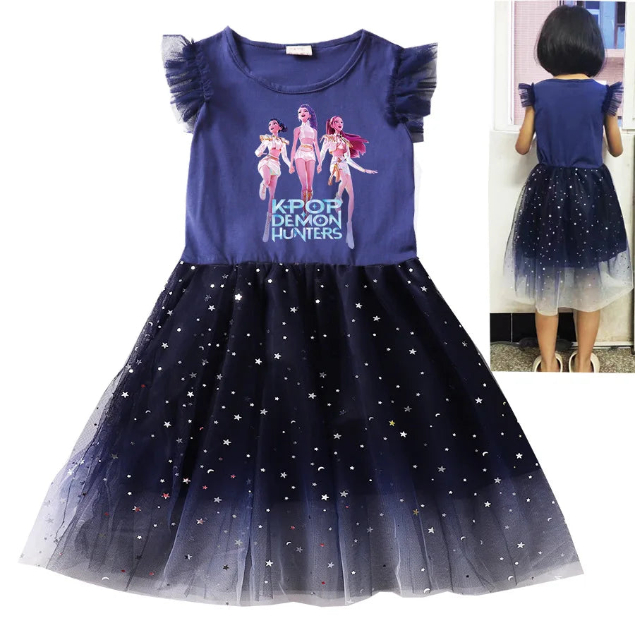 🌸 Robe Enfant Kpop Demon Hunters – Fille 👧 | Robe Courte à Manches Courtes + Petit Sac 🎶