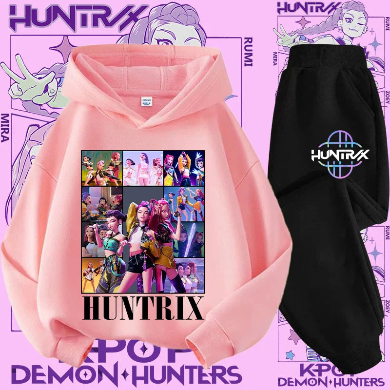 Ensemble K-pop Demon Hunters Fille — Sweat à Capuche + Pantalon 2 Pièces Cartoon | Tenue Sport & Casual Enfant