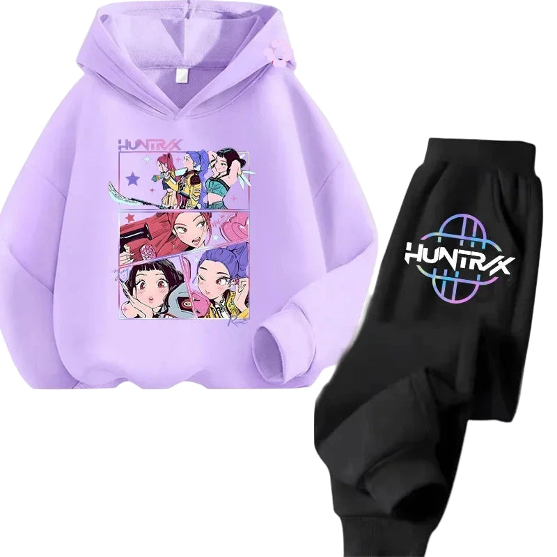 Sweat Kpop Demon Hunters Kawaii – Ensemble unisexe Pull & Pantalon Anime pour enfants, filles et garçons