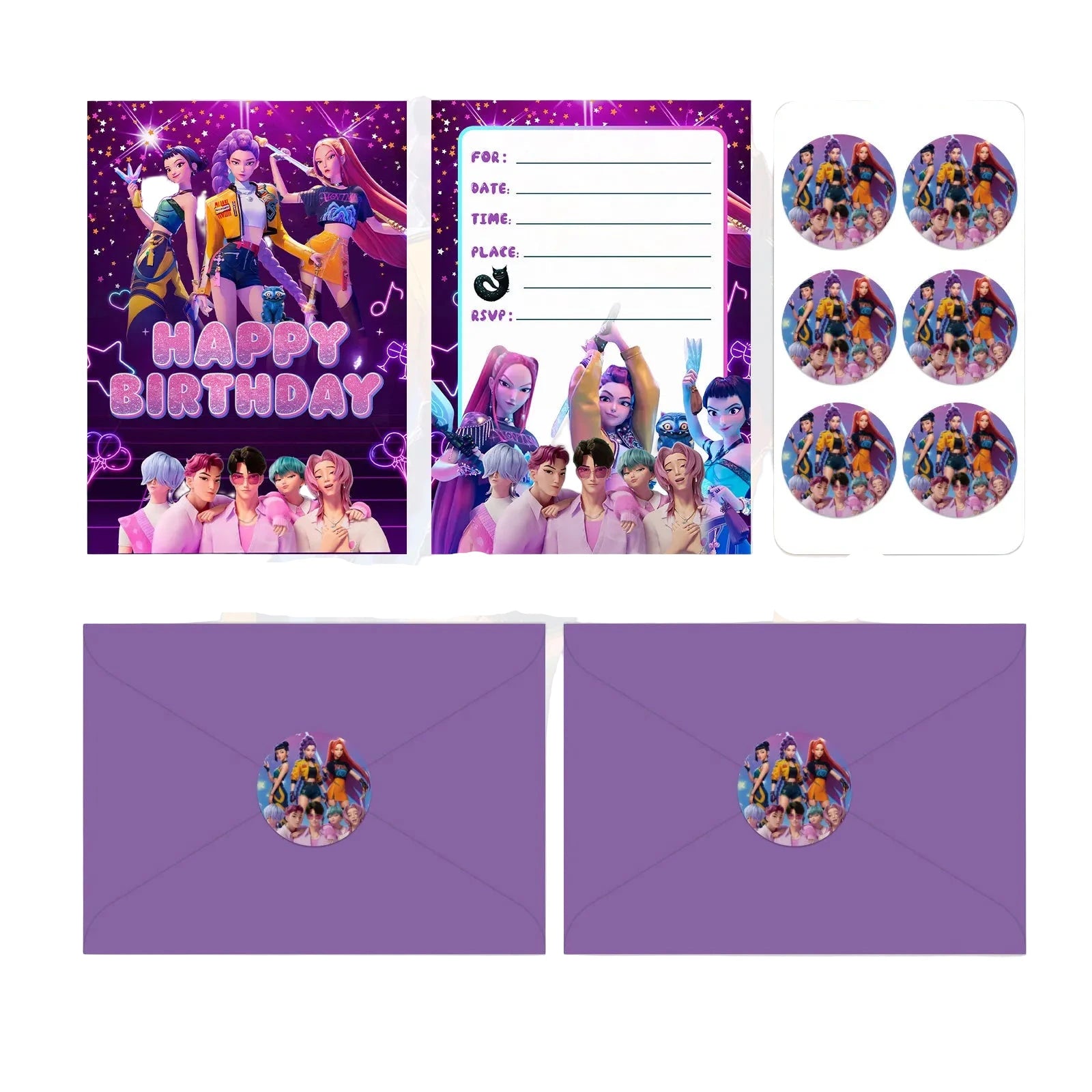 Lot de 12 cartes d’invitation K-Pop Demon Hunters – Invitations anniversaire & fête pour fans de K-Pop