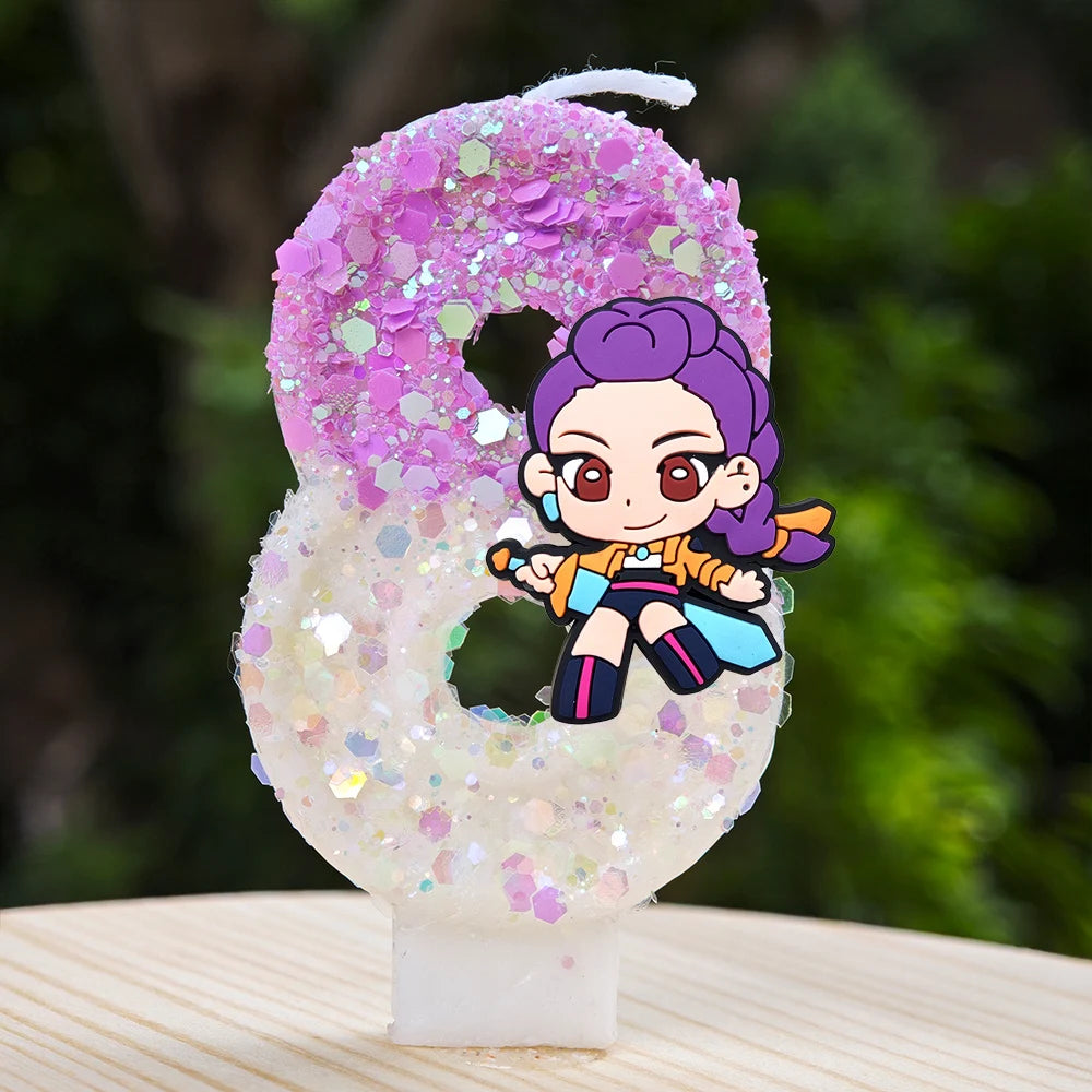 🕯 Bougie Chiffre Kpop Demon Hunters – Déco d’Anniversaire Ultra Cute 🎂