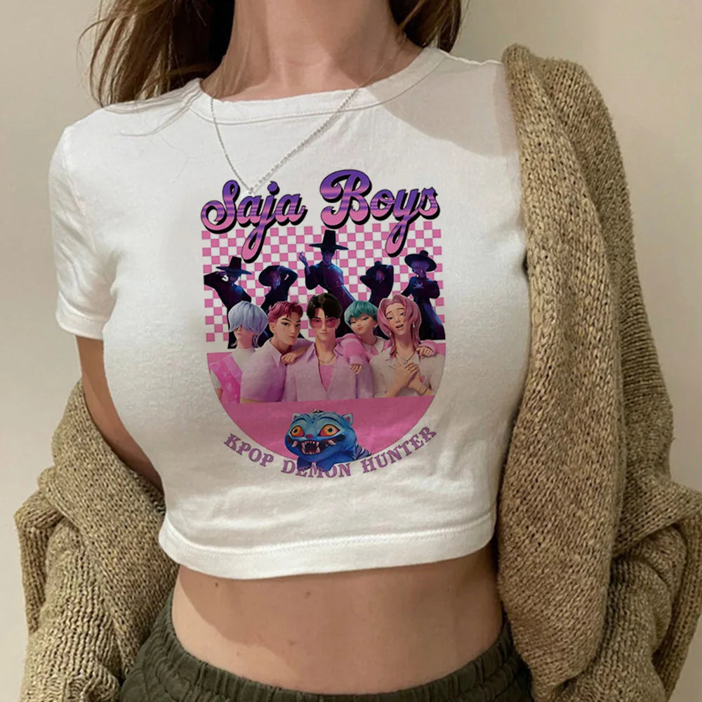 Crop Top K-Pop Demon Hunters Mira – T-shirt Femme & Fille Style Y2K Cosplay