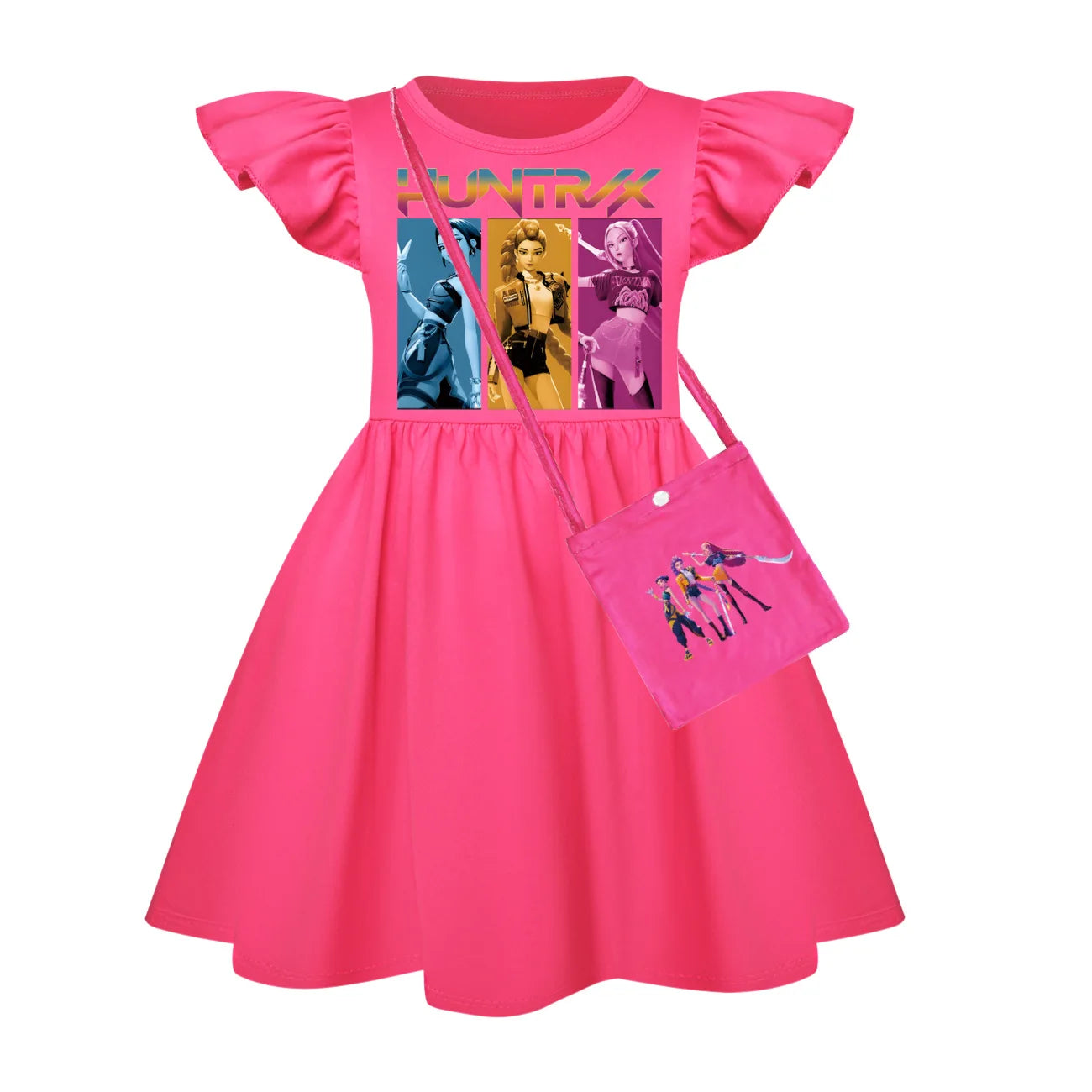 Robe Fille KPop Demon Hunters Huntr/x – Robe à Manches Volantes avec Petit Sac, Mode & Anniversaire