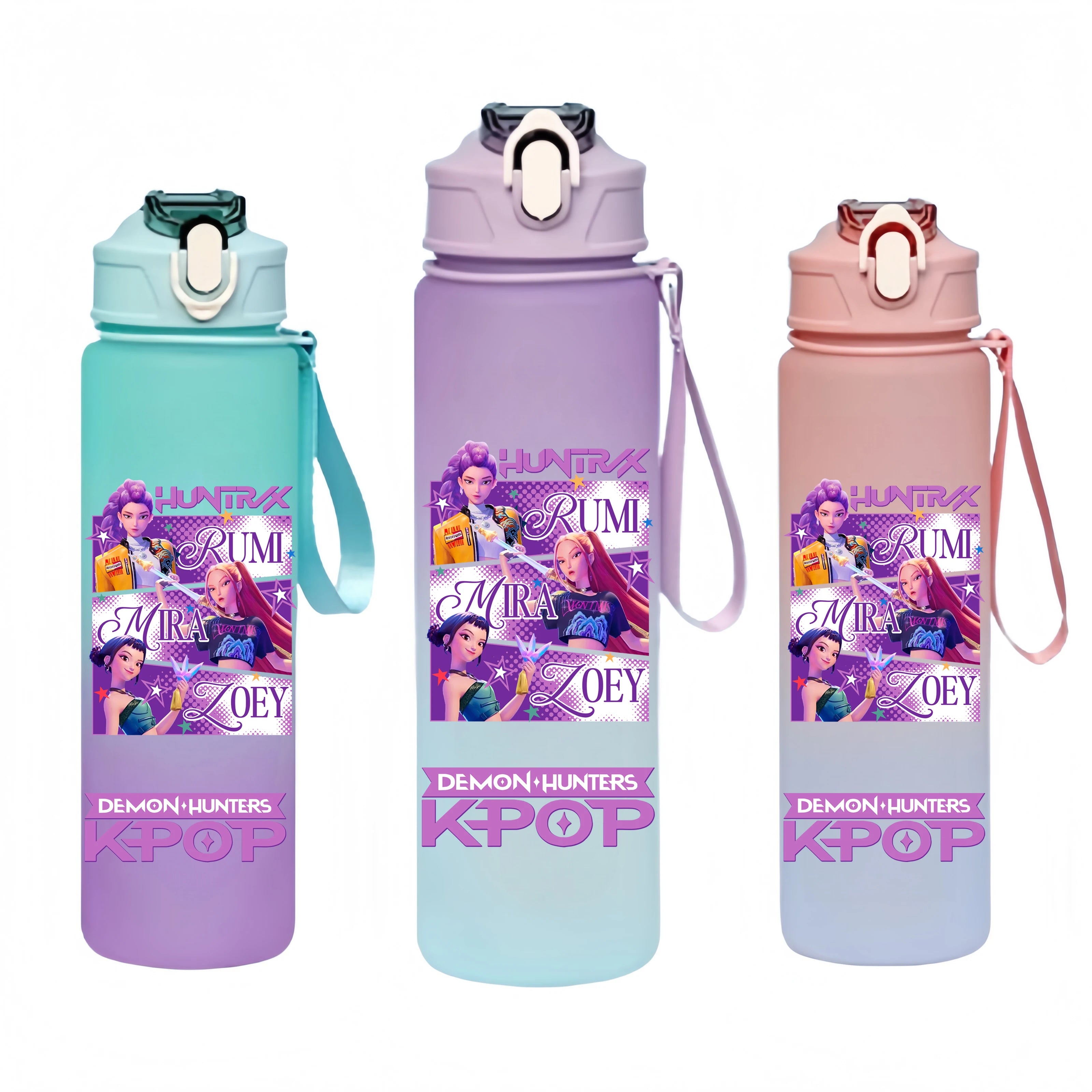 Gourde Kpop Demon Hunters 750 ml — Bouteille d’Eau Transparente avec Paille