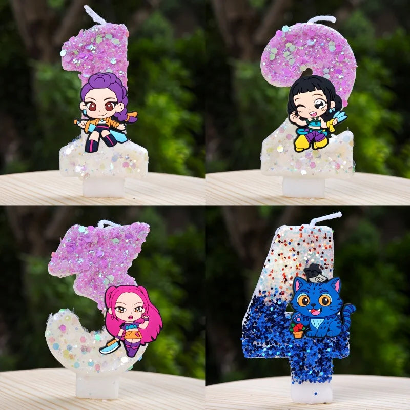 🕯 Bougie Chiffre Kpop Demon Hunters – Déco d’Anniversaire Ultra Cute 🎂