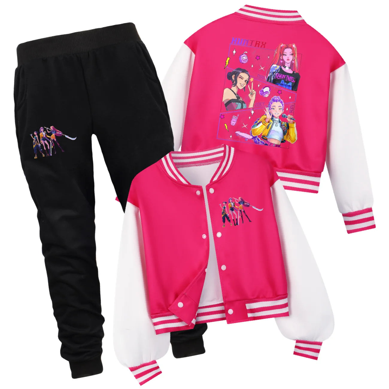 Ensemble K-pop Demon Hunters Huntrix — Uniforme Baseball + Pantalon 2 Pièces Automne | Tenue Fille Cartoon