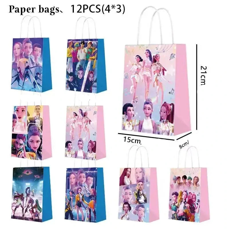 Lot de 12 sacs/pochettes cadeaux Kpop Demon Hunters – Sacs en papier kraft Anime pour anniversaires et fêtes