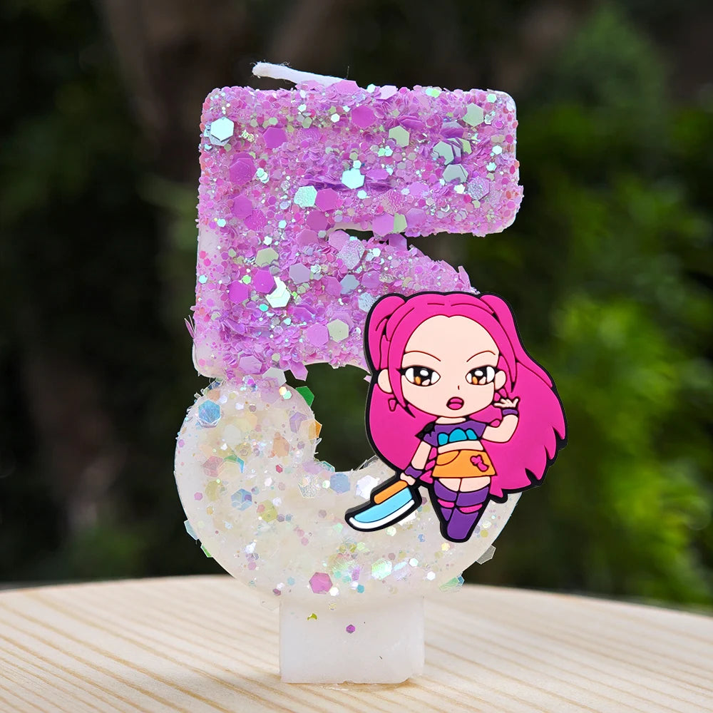 🕯 Bougie Chiffre Kpop Demon Hunters – Déco d’Anniversaire Ultra Cute 🎂