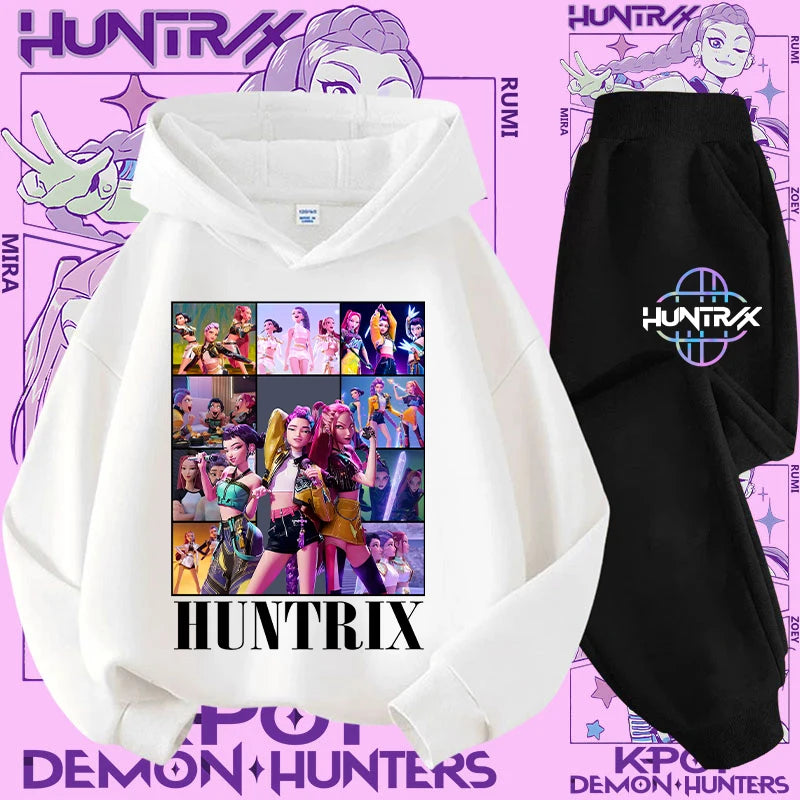 Ensemble K-pop Demon Hunters Fille — Sweat à Capuche + Pantalon 2 Pièces Cartoon | Tenue Sport & Casual Enfant